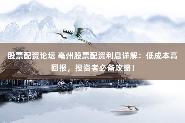 股票配资论坛 亳州股票配资利息详解：低成本高回报，投资者必备攻略！