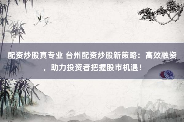 配资炒股真专业 台州配资炒股新策略：高效融资，助力投资者把握股市机遇！