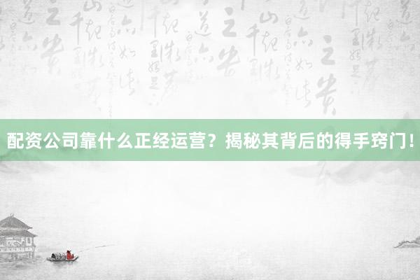 配资公司靠什么正经运营？揭秘其背后的得手窍门！
