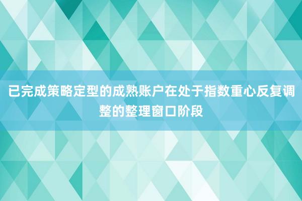 已完成策略定型的成熟账户在处于指数重心反复调整的整理窗口阶段