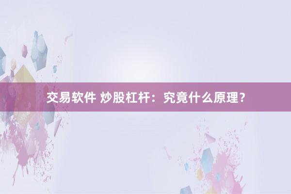 交易软件 炒股杠杆：究竟什么原理？